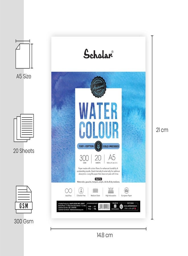 Scholar 100% Cotton Watercolor Paper - 300 GSM Medium Textured Artist Paper | Cold Pressed Premium Professional Watercolour Sheets for Washes, Layering & Fine Art Painting (20 Loose Sheets) (A5) - Image 2