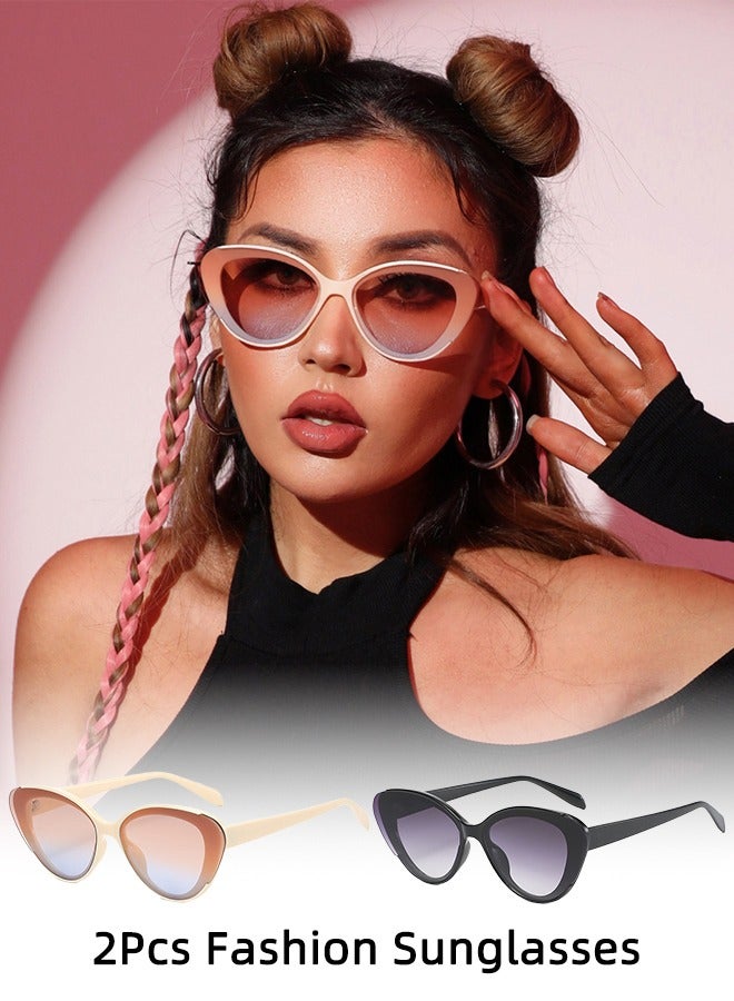 رويس قطعتان من النظارات الشمسية للنساء على شكل عين القطة، نظارات للحماية من الأشعة فوق البنفسجية 400، ظلال الشمس العصرية للسيدات للحفلات والتصوير، 65 مم - Image 1