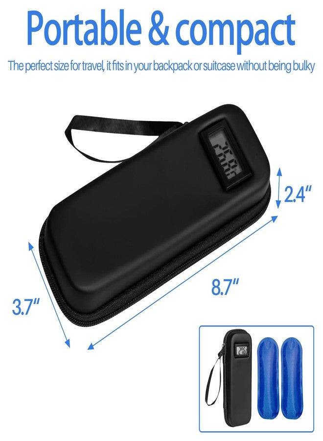 SLIPEXSAFE Insulin Cooler Travel Case with Temperature Display, Diabetes Travel Case with 2 Reusable Ice Packs for Diabetes Care,Insulin Pen and Other Diabetic Supplies (Black) - Image 3