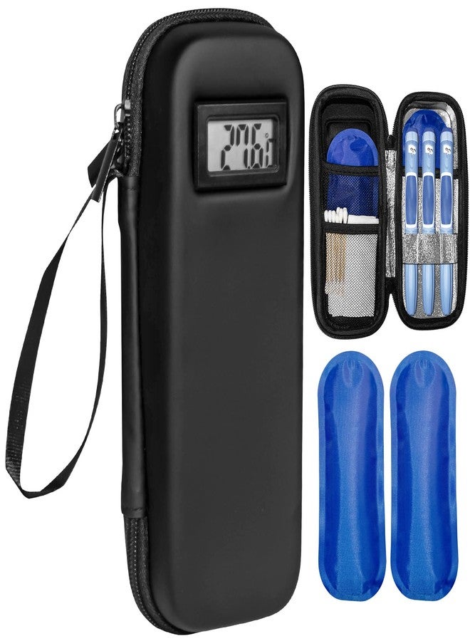 SLIPEXSAFE Insulin Cooler Travel Case with Temperature Display, Diabetes Travel Case with 2 Reusable Ice Packs for Diabetes Care,Insulin Pen and Other Diabetic Supplies (Black) - Image 1