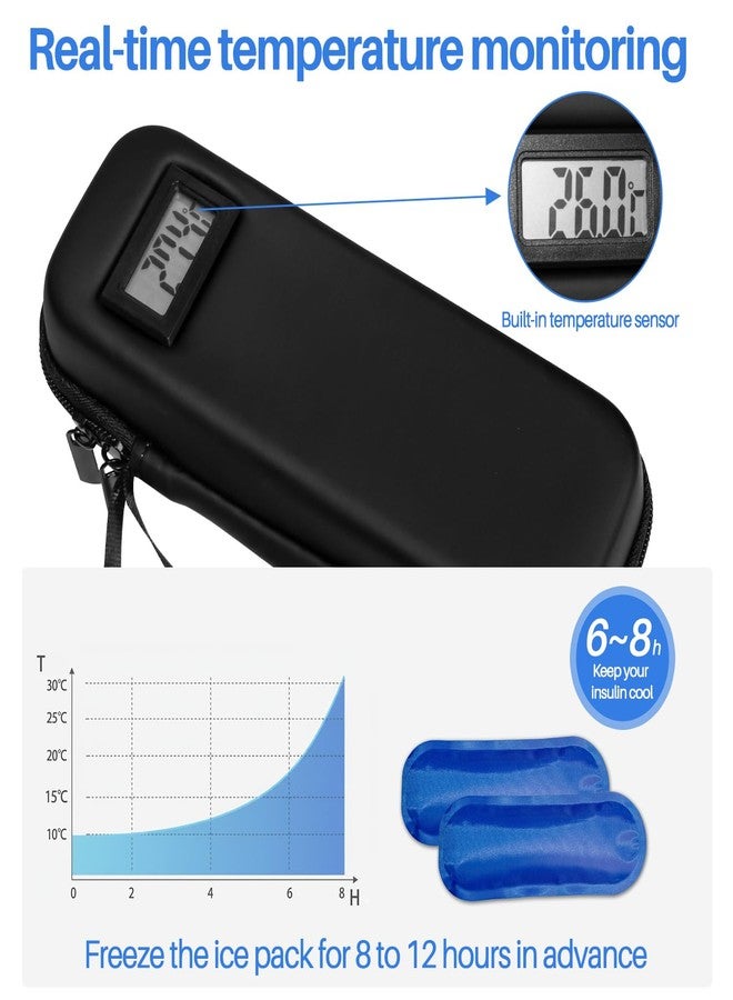SLIPEXSAFE Insulin Cooler Travel Case with Temperature Display, Diabetes Travel Case with 2 Reusable Ice Packs for Diabetes Care,Insulin Pen and Other Diabetic Supplies (Black) - Image 2