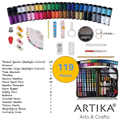 ARTIKA Sewing Kit for Adults and Kids (119 PCS) - Small Beginner Set w/Multicolor Thread, Needles, Scissors, Thimble & Clips - Emergency Repair and Travel Kits - Sewing Accessories and Supplies - Image 2