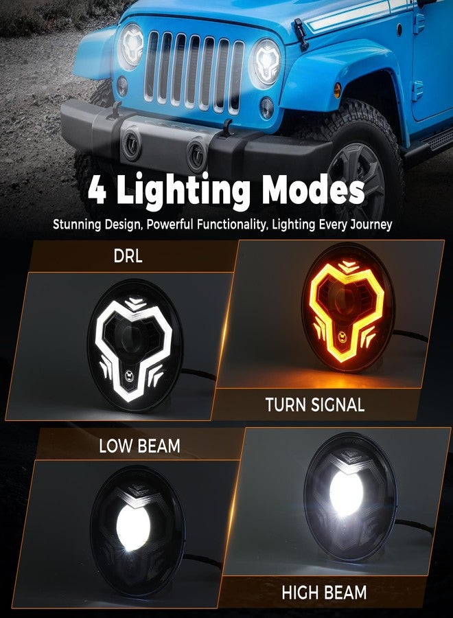 POVTOR مصابيح أمامية LED من POVTOR مقاس 7 بوصات، إضاءة ساطعة بنسبة 1000%، مضادة للوهج، طراز H6024، مزودة بإضاءة نهارية، إشارة انعطاف، شعاع عالي/منخفض، متوافقة مع سيارات جيب رانجلر JK JKU TJ LJ CJ، مازدا مياتا، شيفروليه، فورد، هامر H1 H2 - Image 4