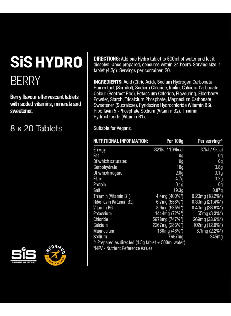 SIS Hydro Electrolyte Tablets | Sugar Free Hydration Tablets | Essential Electrolytes to Reduce Fatigue & Aid Rehydration | Gluten Free | Berry Flavour | 160 Servings | 8 Pack - Image 5