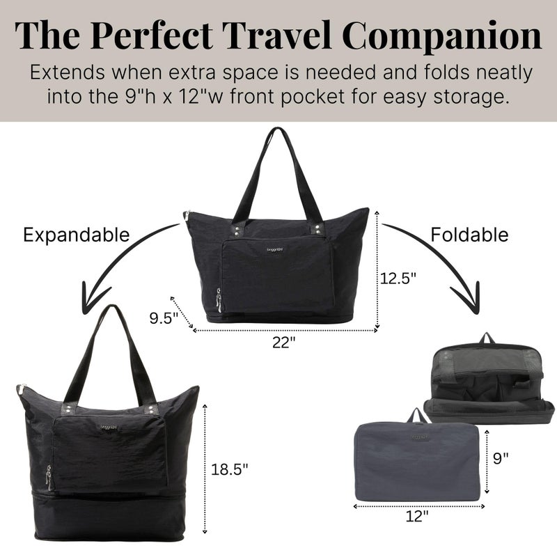 Baggallini Women's Carryall Expandable Packable Tote, Black - Image 3