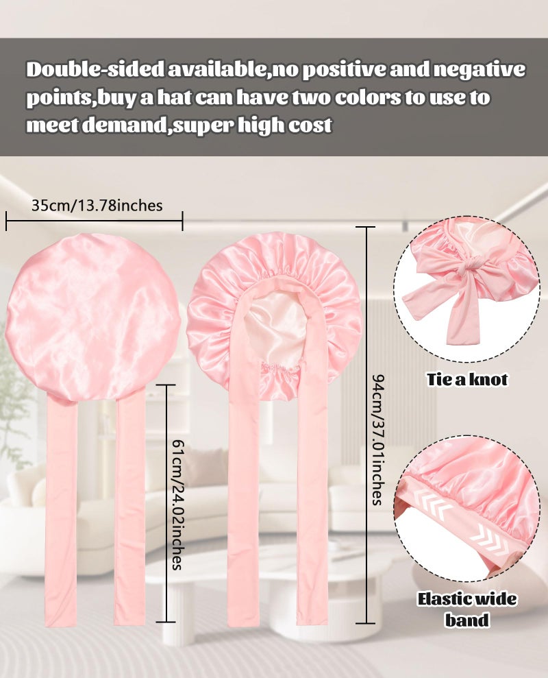 CHLINS قبعة ساتين حرير للنوم قبعة نوم حرير طبقة مزدوجة قبعة شعر مع شريط مطاطي للشعر المجعد قبعة ليلية (بودرة المشمش + شامبانيا) - Image 3
