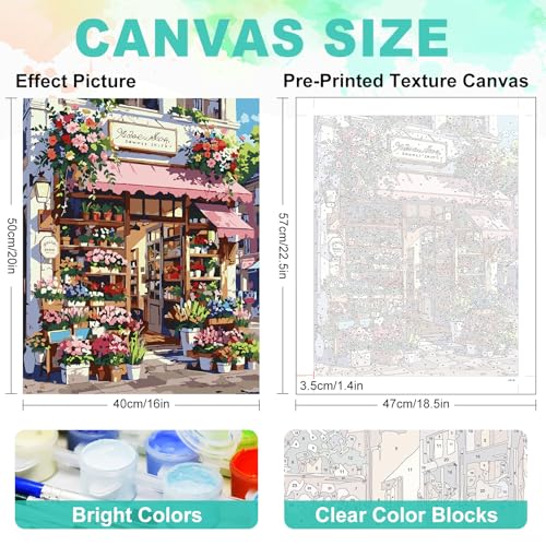 GEEHEIY Paint by Numbers Kit for Adults - Street Paint by Numbers for Adults Beginner, Flower Shop Adult Paint by Number Kits on Canvas, Perfect for Home Decor Gift 16x20 Inch - Image 3