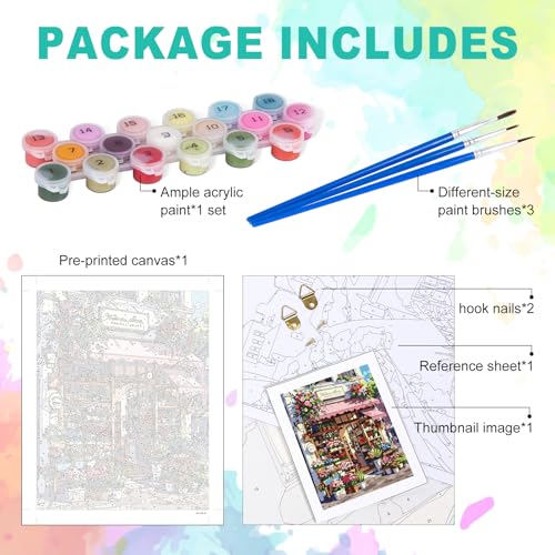 GEEHEIY Paint by Numbers Kit for Adults - Street Paint by Numbers for Adults Beginner, Flower Shop Adult Paint by Number Kits on Canvas, Perfect for Home Decor Gift 16x20 Inch - Image 4