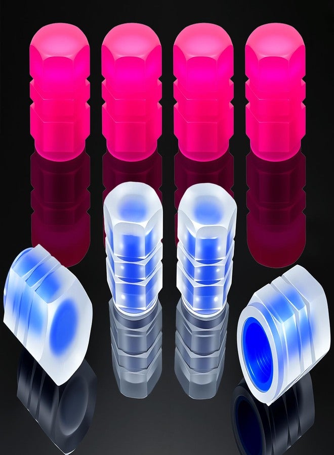 MEAJOO 8PCS Fluorescent Tire Valve Stem Caps, Luminous Car Tire Air Cap, Corrosion Resistant Leak-Proof Wheel Valve Cover, Universal for Cars, Trucks, Bikes, Motorcycles, Bicycles(Pink&Blue) - Image 1