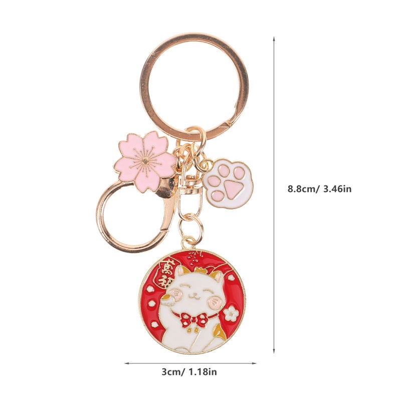2pcs Cartoon Cat Keychain Japanese Style Cat Keyring Key Chain for Wealth - Image 3