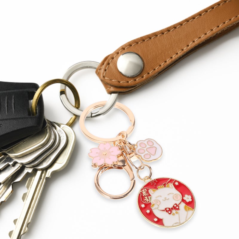 2pcs Cartoon Cat Keychain Japanese Style Cat Keyring Key Chain for Wealth - Image 4