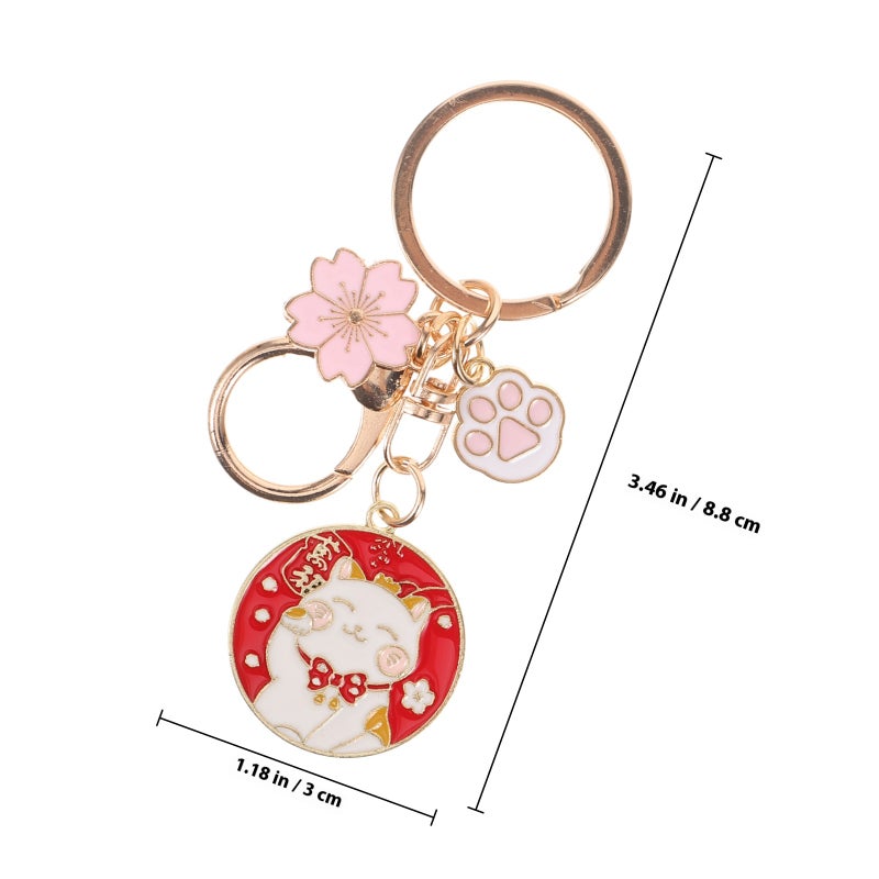 2pcs Cartoon Cat Keychain Japanese Style Cat Keyring Key Chain for Wealth - Image 2