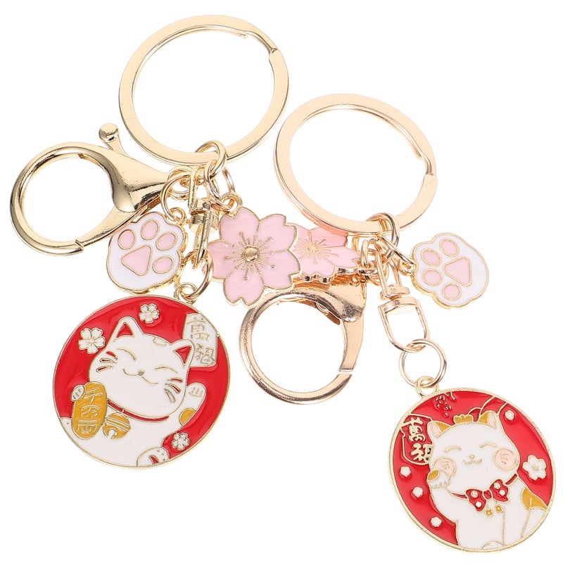 2pcs Cartoon Cat Keychain Japanese Style Cat Keyring Key Chain for Wealth - Image 1