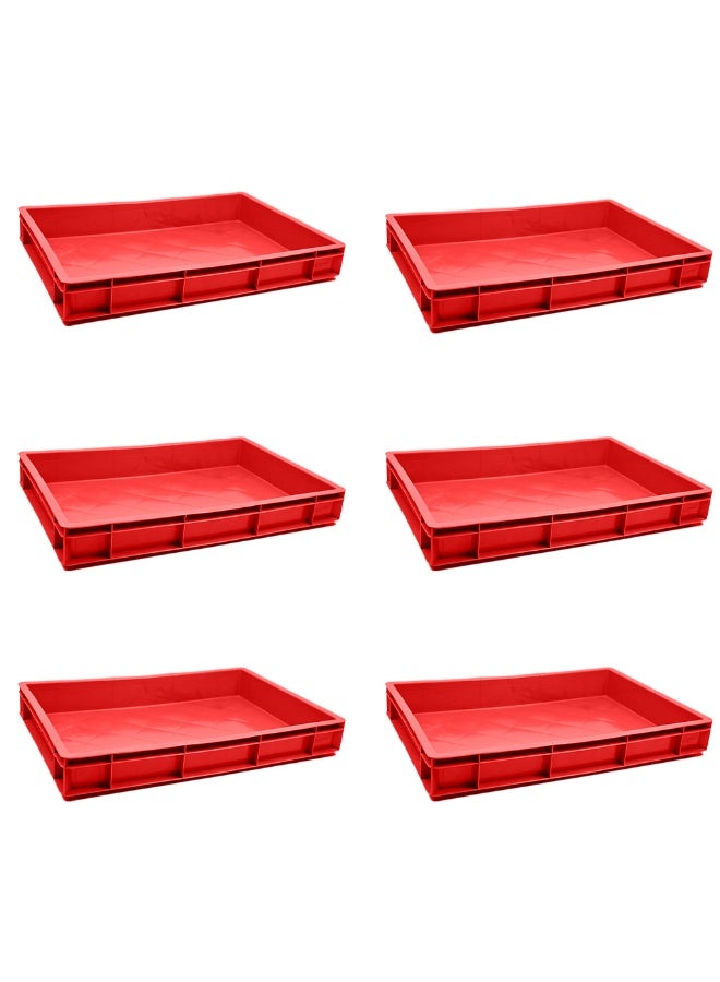 Ethic Solutions 6pcs of Plastic Storage Catering Closed Crate Box 600×400×80 mm 19L Stackable Heavy Duty Reinforced Walls Anti-Slip Base for Home Industrial Commercial Delivery - Red