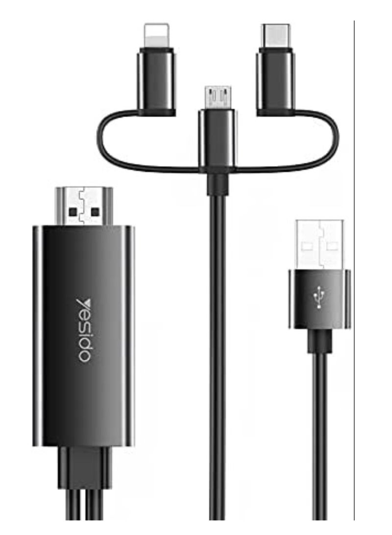 3in1 HDMI Cable for Lightning, Micro & Type-C Devices (Black) - Image 1