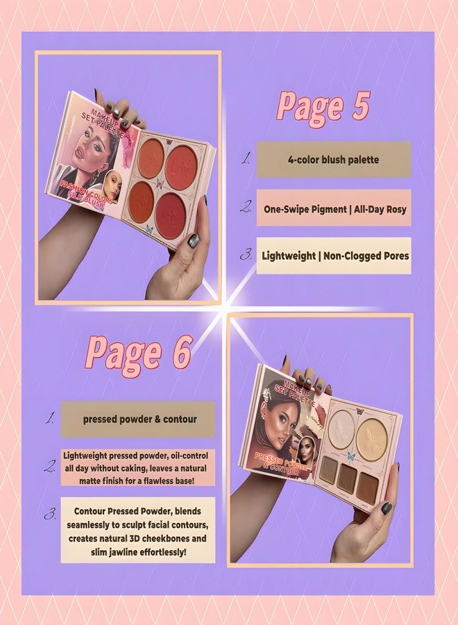 All in One Makeup Palette Book Style Kit for Women | Full Face Professional Makeup Kit with Nude Matte & Shimmer Eyeshadow, Concealer, Blush, Highlighter, Contour, Pressed Powder & Liquid Matte Lipsticks - Image 5