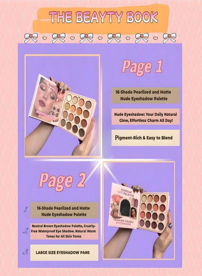 All in One Makeup Palette Book Style Kit for Women | Full Face Professional Makeup Kit with Nude Matte & Shimmer Eyeshadow, Concealer, Blush, Highlighter, Contour, Pressed Powder & Liquid Matte Lipsticks - Image 3