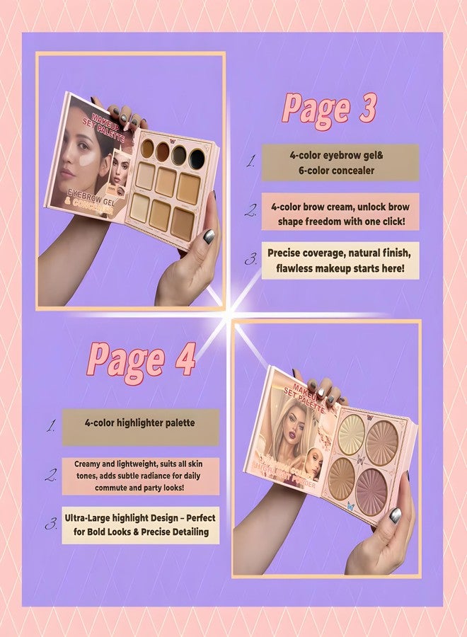 All in One Makeup Palette Book Style Kit for Women | Full Face Professional Makeup Kit with Nude Matte & Shimmer Eyeshadow, Concealer, Blush, Highlighter, Contour, Pressed Powder & Liquid Matte Lipsticks - Image 4
