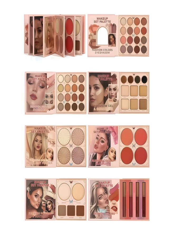 All in One Makeup Palette Book Style Kit for Women | Full Face Professional Makeup Kit with Nude Matte & Shimmer Eyeshadow, Concealer, Blush, Highlighter, Contour, Pressed Powder & Liquid Matte Lipsticks - Image 2