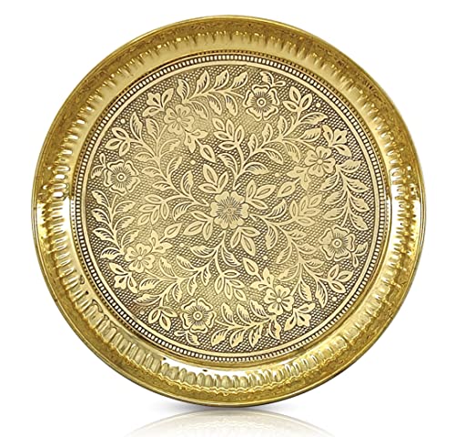 BENGALEN Brass Pooja Thali 6 Inch Traditional Handcrafted Puja Plate for Temple Worship Decorative Plate for Home Office Wedding Return Gift items - Image 1