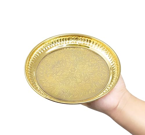 BENGALEN Brass Pooja Thali 6 Inch Traditional Handcrafted Puja Plate for Temple Worship Decorative Plate for Home Office Wedding Return Gift items - Image 3