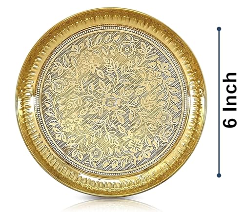 BENGALEN Brass Pooja Thali 6 Inch Traditional Handcrafted Puja Plate for Temple Worship Decorative Plate for Home Office Wedding Return Gift items - Image 2