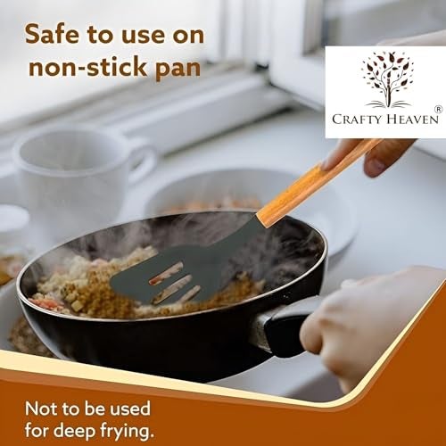 Crafty Heaven Wooden Handle Silicone Spatula Set for Kitchen BPA Free Non-Stick Non Toxic Cooking High Heat Resistant Ladles Turner Serving Cooking Spoon Set of 3 (Gray) - Image 5
