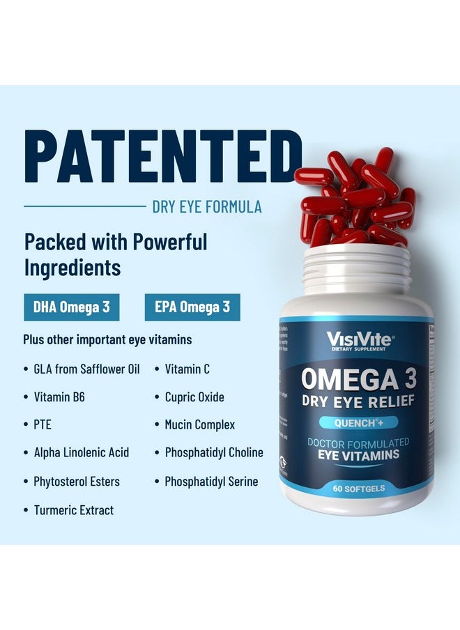 VisiVite - Omega 3 Dry Eye Supplements with EPA and DHA - VisiVite Dry Eye Relief Quench+ Eye Vitamins for dry eyes with Omega 3 Supplement - Dry Eye vitamins Made with Omega 3 Fish Oil - 60 Softgels. - Image 1