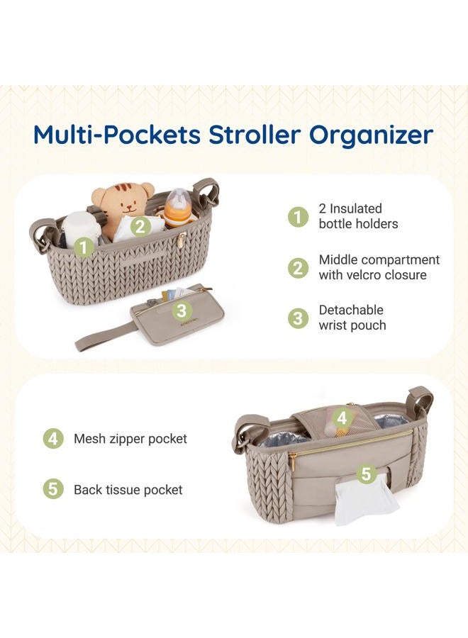 Mommore Stroller Organizer With Insulated Cup Holders, Adjustable Caddy Detachable Phone Bag, Accessories Fits For Uppababy, Doona, Jogger, Britax (Black) - Image 3
