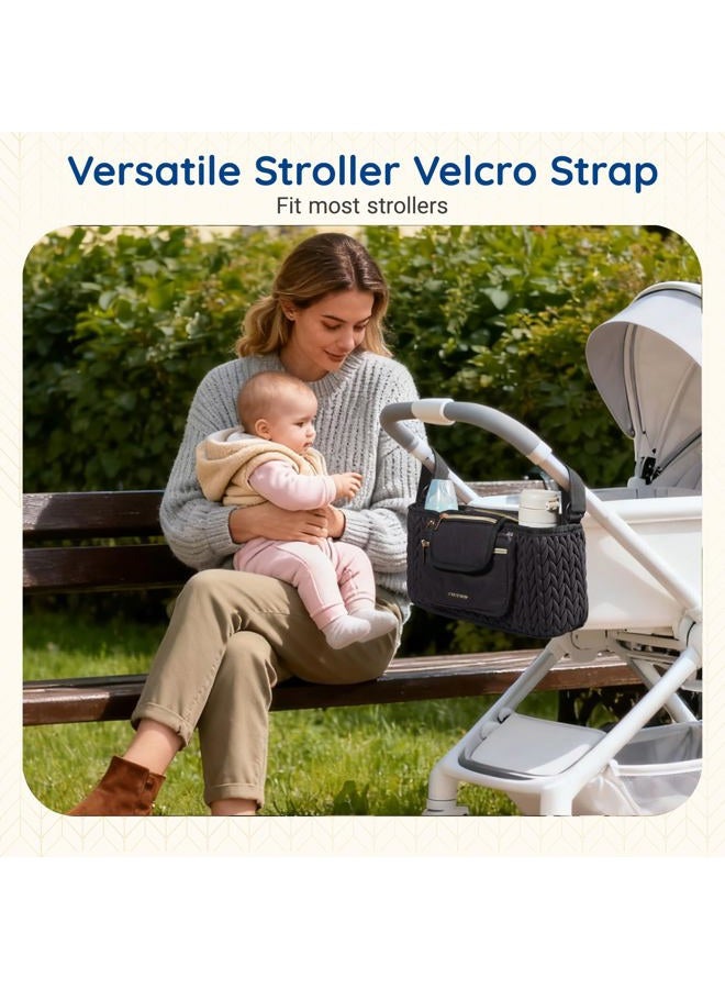 Mommore Stroller Organizer With Insulated Cup Holders, Adjustable Caddy Detachable Phone Bag, Accessories Fits For Uppababy, Doona, Jogger, Britax (Black) - Image 2