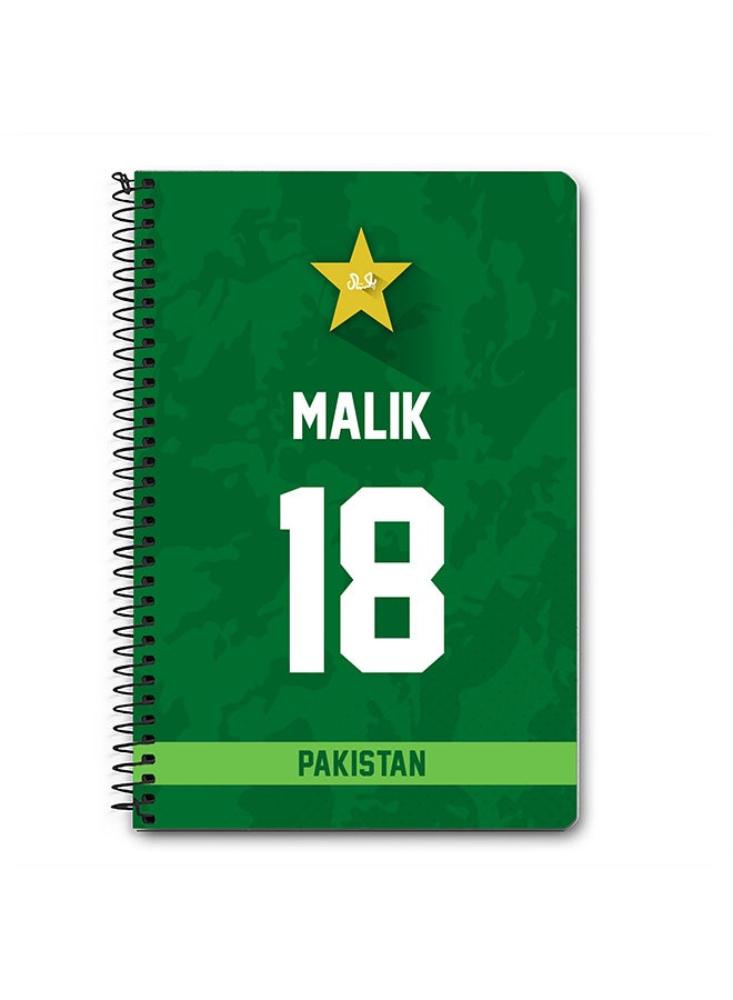 Stylizedd Designer A5 Spiral Notebook Memo Notepad Journal Player - Shoaib Malik, Jersey Number -18 (With Logo) - Image 1