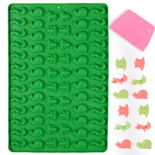 Amyandone Mini Animal Silicone Mold - 70 Cavities Chocolate Candy Molds with Frogs, Lizards, Snails Shape for Making Gummy/Cake Decor/Fondant/Biscuits/Fruit Snack/Sugar Craft for Kids(with a Scraper) - Image 1