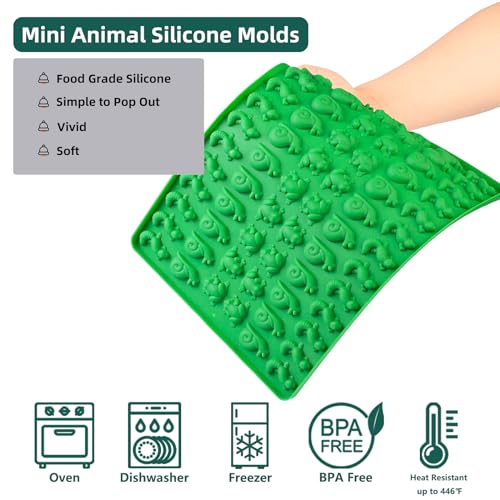 Amyandone Mini Animal Silicone Mold - 70 Cavities Chocolate Candy Molds with Frogs, Lizards, Snails Shape for Making Gummy/Cake Decor/Fondant/Biscuits/Fruit Snack/Sugar Craft for Kids(with a Scraper) - Image 2