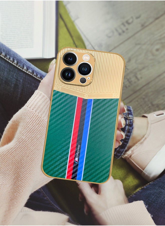 CATANES iPhone 13 Pro Luxury Gold Plated Case Hybrid Electroplated Frame Back Cover with Carbon Fiber Pattern  - Image 4