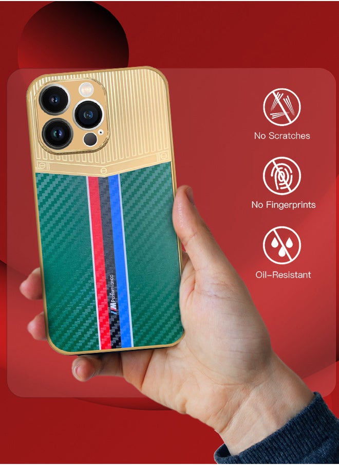 CATANES iPhone 13 Pro Luxury Gold Plated Case Hybrid Electroplated Frame Back Cover with Carbon Fiber Pattern  - Image 2
