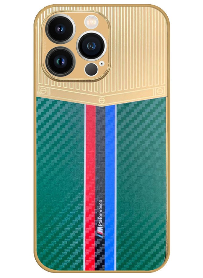 CATANES iPhone 13 Pro Luxury Gold Plated Case Hybrid Electroplated Frame Back Cover with Carbon Fiber Pattern  - Image 5