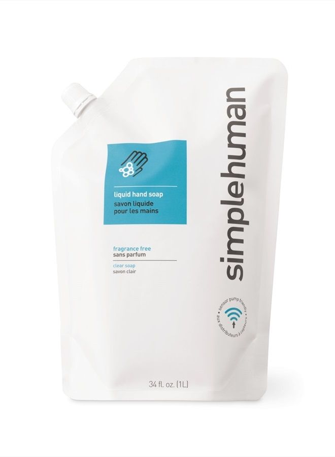 simplehuman كيس إعادة تعبئة سائل صابون اليدين خالي من العطر، شفاف 34 أونصة سائلة