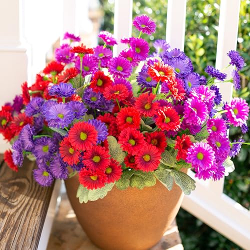 HyeFlora Dahlia Artificial Flowers for Outdoors Decoration 6 Bundles Silk Flowers Fake Plants Realistic UV Resistant Faux Flowers for Outdoor Planters Front Door Yard Garden Patio Outside Home Indoor Mix - Image 1