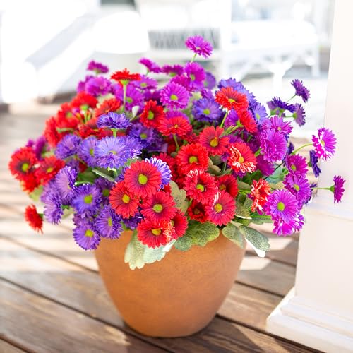 HyeFlora Dahlia Artificial Flowers for Outdoors Decoration 6 Bundles Silk Flowers Fake Plants Realistic UV Resistant Faux Flowers for Outdoor Planters Front Door Yard Garden Patio Outside Home Indoor Mix - Image 3