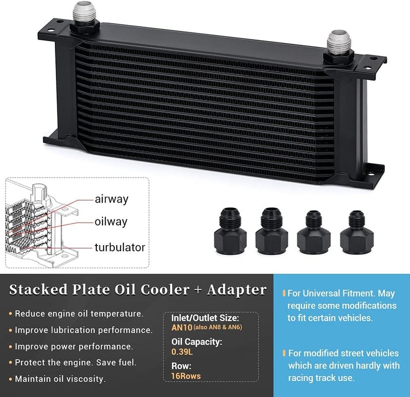 PQY 16 Row AN10-10AN Stacked Plate Oil Cooler with 6AN 8AN Adapter - Universal Engine Transmission Aluminium Alloy - Image 2