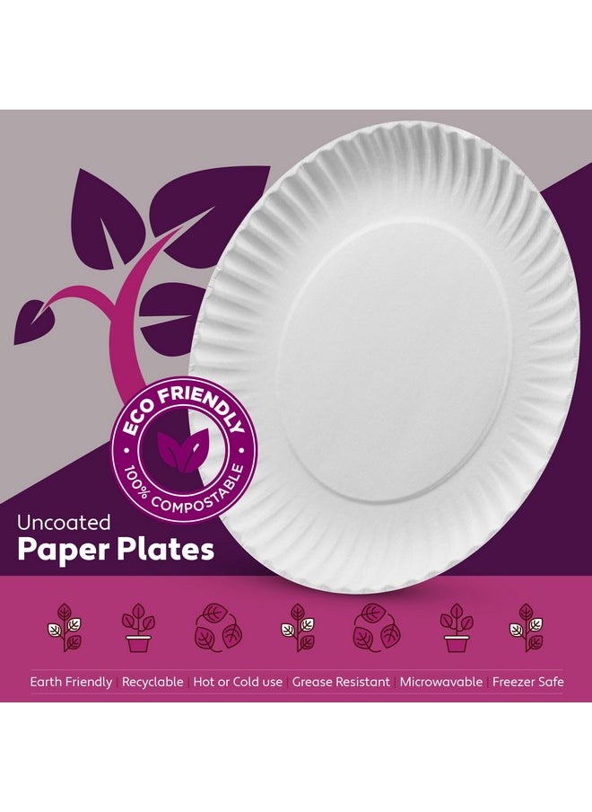 Munfix Munfix 500 Pack Uncoated Paper Plates 9 Inch, Everyday Disposable Plates, White Dinner Plates for BBQ Party, Picnics, Travel and Events, Microwavable Recyclable  - Image 2