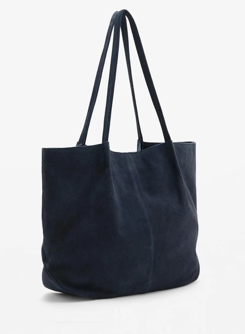 Mango 56-NAVY Suede Leather Shopper Bag for Women | Best Price UAE