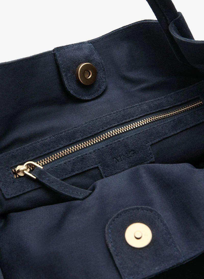 Mango 56-NAVY Suede Leather Shopper Bag for Women | Best Price UAE