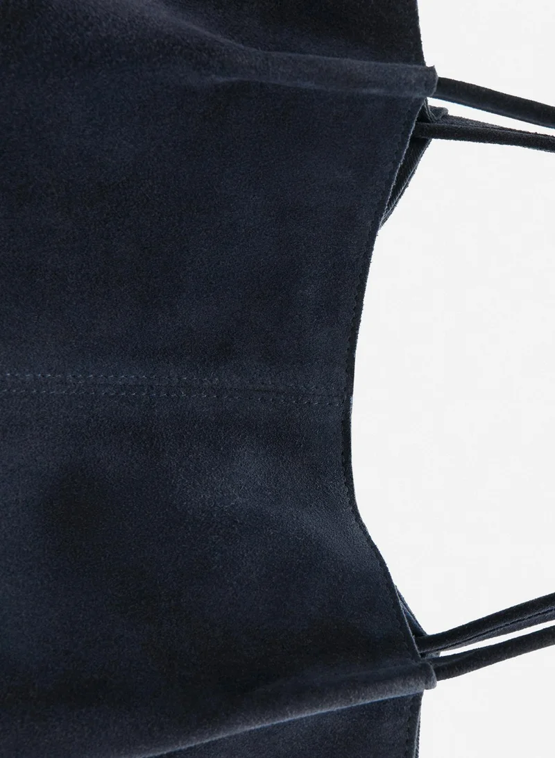 Mango 56-NAVY Suede Leather Shopper Bag for Women | Best Price UAE