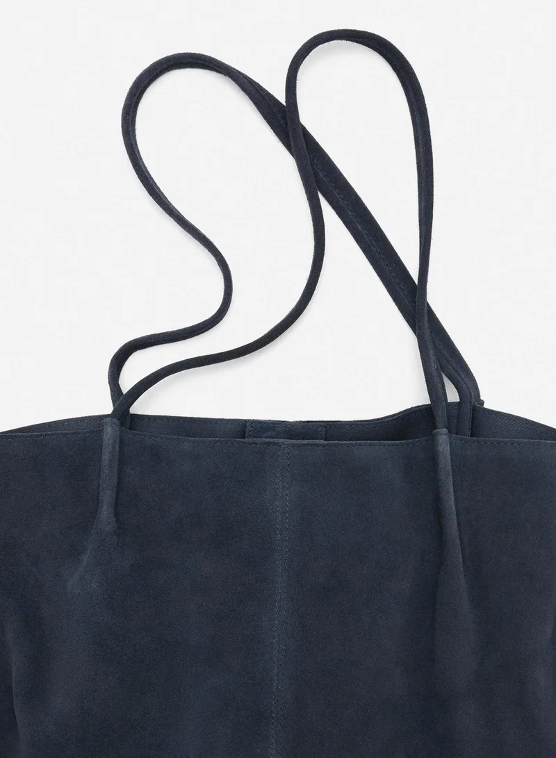 Mango 56-NAVY Suede Leather Shopper Bag for Women | Best Price UAE