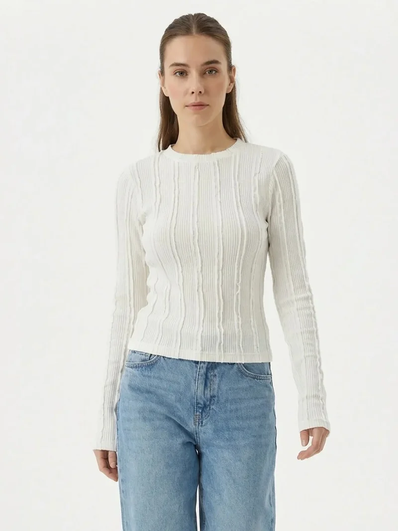 BIG DART BDART Ribbed Crew Neck Long Sleeve Blouse