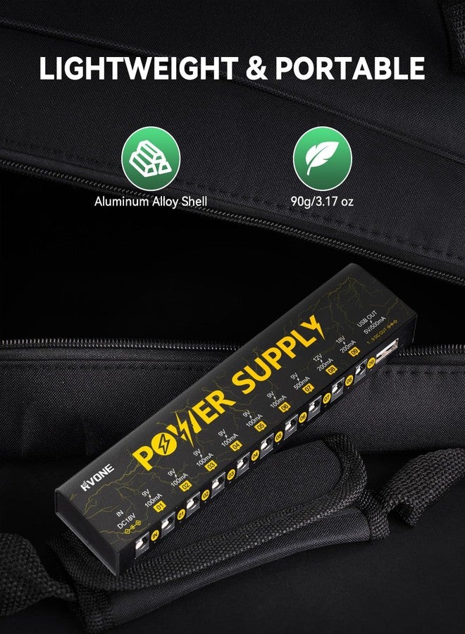 RVONE Guitar Pedal Power Supply with 10 Isolated DC Outputs and USB, Short-Circuit Protection, Noise Reduction, Stable 9V/12V/18V Power for Effect Pedals (Lightning Yellow) - Image 4