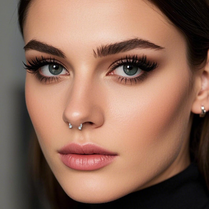 ONESING ONEISNG 18G Horseshoe Nose Ring Stianless Steel Threadless Nose Ring For Women Men Double Cubic Zirconia Half Nose Hoop Rings Horse Shoe Daith Tragus Earring Lip Septum Rings Helix Piercing Jewelry 7mm/8mm - Image 4