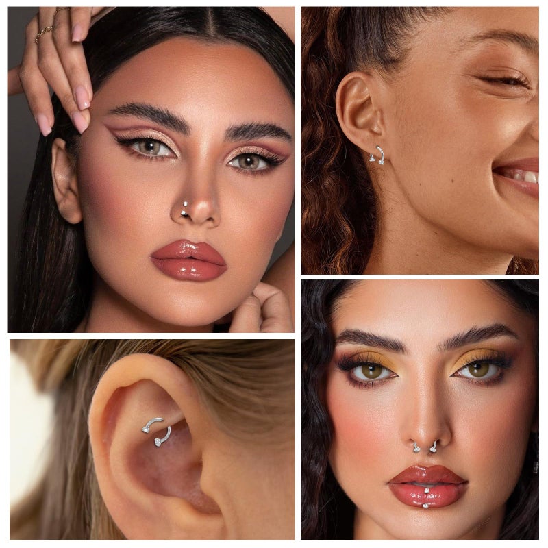 ONESING ONEISNG 18G Horseshoe Nose Ring Stianless Steel Threadless Nose Ring For Women Men Double Cubic Zirconia Half Nose Hoop Rings Horse Shoe Daith Tragus Earring Lip Septum Rings Helix Piercing Jewelry 7mm/8mm - Image 3