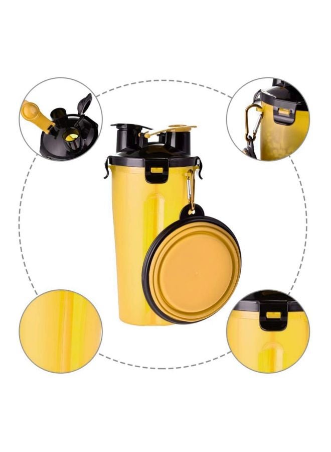 Generic Portable Water Bottle With Dispenser Bowl Yellow/Black  - Image 2